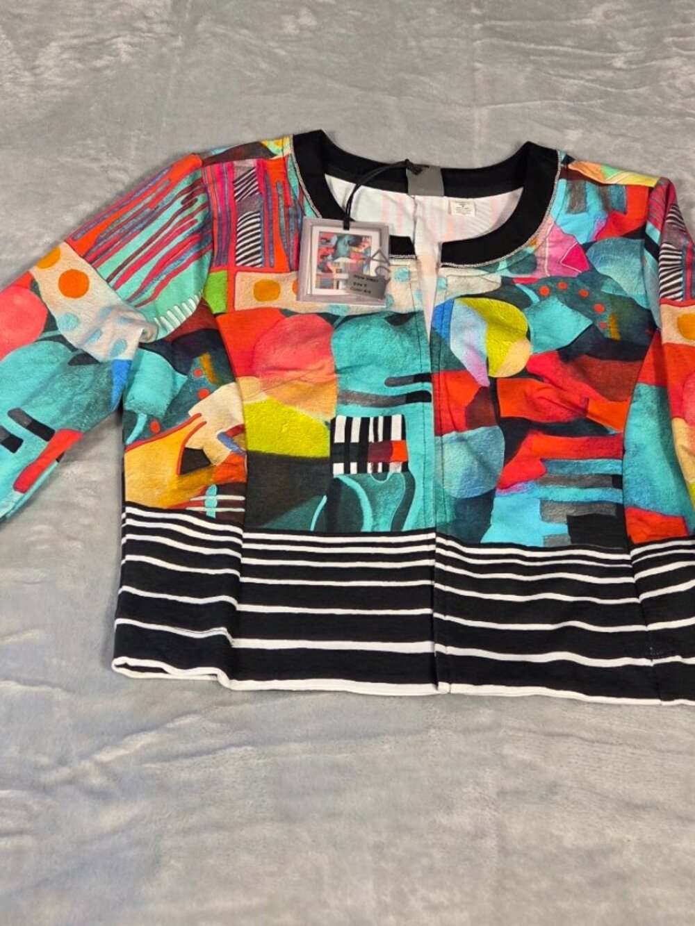 SIMPLY ART BY DOLCEZZA Open Front Cropped Jacket Size S, Abstract Geometrical